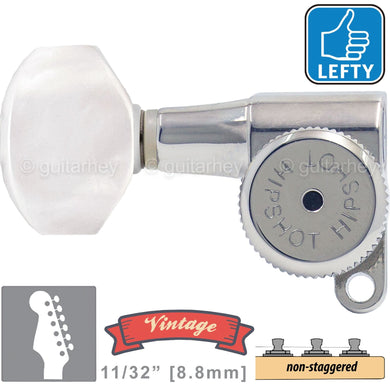 VINTAGE Hipshot 6-in-Line Locking NON-Staggered HEX Pearloid, LEFT-HAND, CHROME