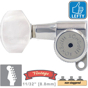 VINTAGE Hipshot 6-in-Line Locking NON-Staggered HEX Pearloid, LEFT-HAND, CHROME