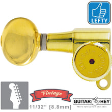 Load image into Gallery viewer, VINTAGE Hipshot 6-in-Line Locking STAGGERED Keys OVAL Buttons LEFT-HAND - GOLD