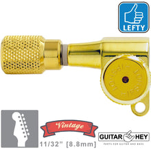 Carregar imagem no visualizador da galeria, VINTAGE Hipshot 6-in-Line Locking STAGGERED Keys KNURLED Buttons LEFT-HAND, GOLD