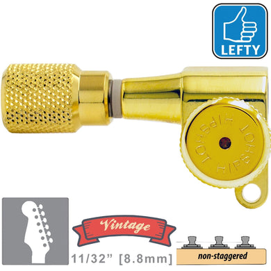 VINTAGE Hipshot 6-in-Line Locking NON-Staggered Keys KNURLED, LEFT-HAND - GOLD