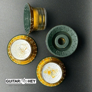 NEW RELIC GOLD Embossed VOLUME & TONE Knobs for Gibson-Style USA Top-Hat Insert