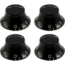 Load image into Gallery viewer, Set of 4 EMBOSSED Bell Knobs For Gibson USA &amp; CTS Split Shaft Pots Top Hat BLACK