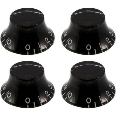 Set of 4 EMBOSSED Bell Knobs For Gibson USA & CTS Split Shaft Pots Top Hat BLACK