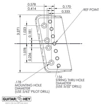 Carregar imagem no visualizador da galeria, USA Hipshot 7 String Multi-Scale Fixed Guitar Bridge 11° Angle .125&quot; Floor BLACK