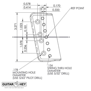 USA Hipshot 7 String Multi-Scale Fixed Guitar Bridge 11° Angle .125" Floor BLACK