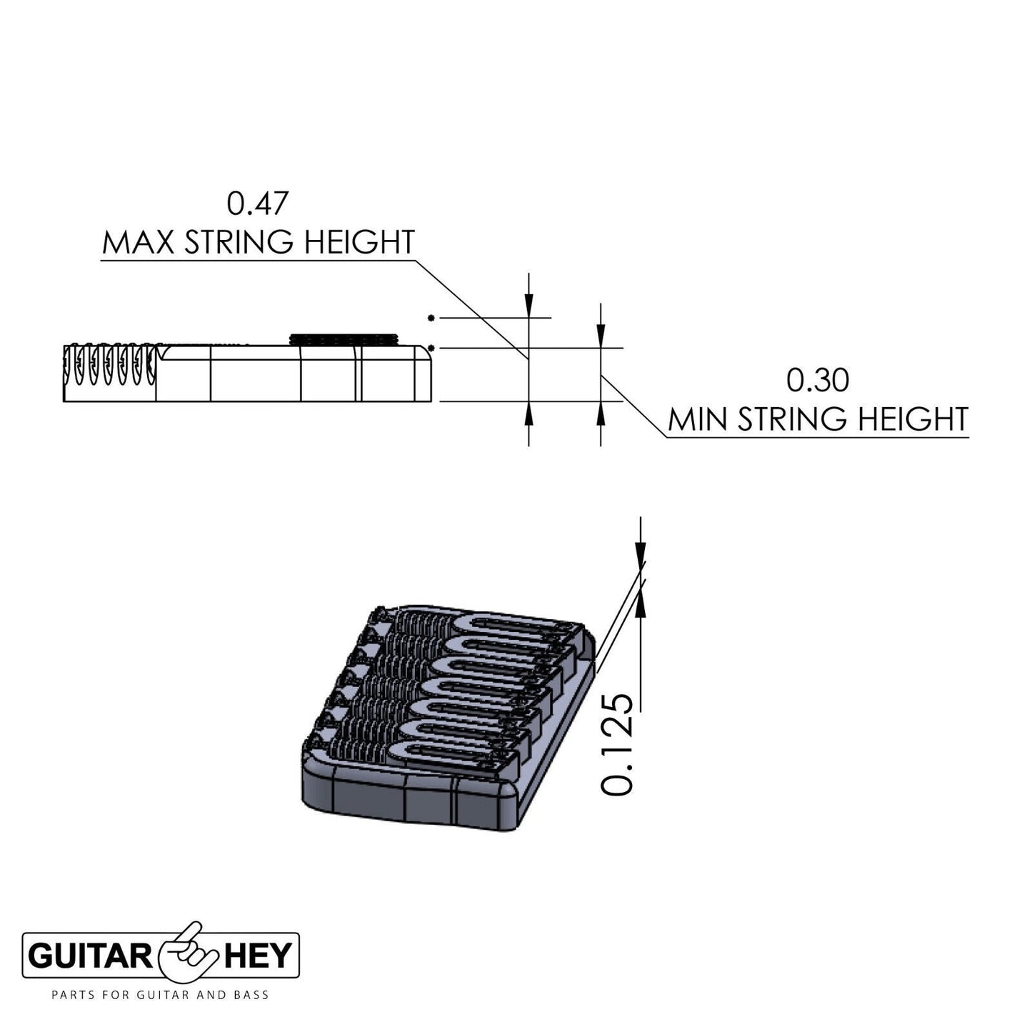 USA Hipshot 7 String Multi-Scale Fixed Guitar Bridge 11° Angle .125" Floor BLACK