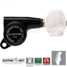 Load image into Gallery viewer, NEW Gotoh SG381-P7 MGTB 6 in Line Locking Tuners Set w/ PEARLOID Buttons - BLACK