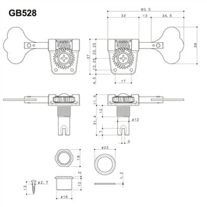 NEW Gotoh Res-O-Lite GB528 Vintage Style Bass L3+R1 Set 3x1 - X-FINISH NICKEL