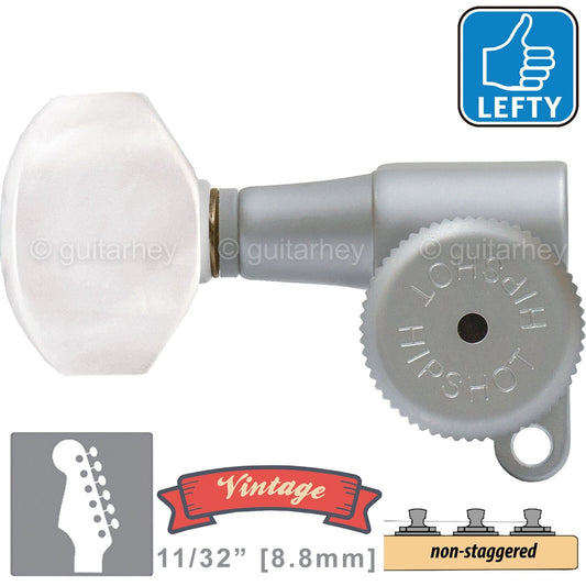 VINTAGE Hipshot 6-in-Line Locking NON-Staggered Small Pearl Buttons LEFTY, SATIN