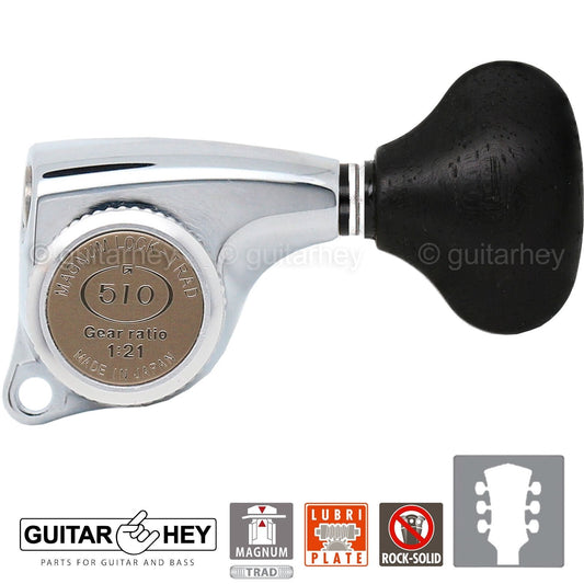NEW Gotoh SGL510Z-EL5 MGT Locking Tuning Keys, 21:1 Ratio Set 3x3 - CHROME