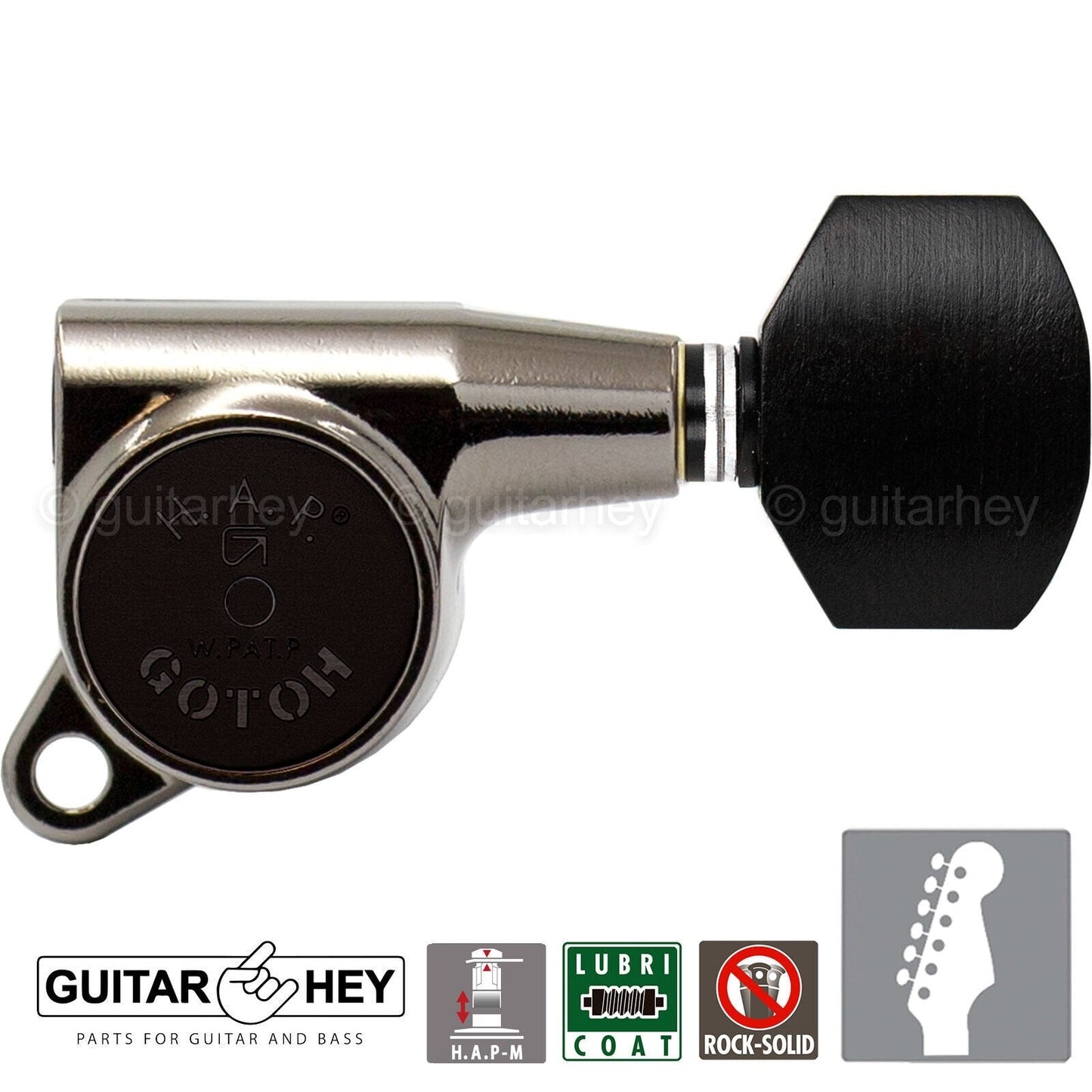 NEW Gotoh SG381-EN07 HAPM Set 6 in line Locking Tuners Adjust. Height COSMO BK