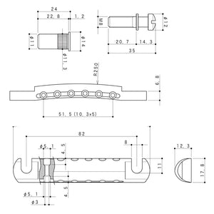 Gotoh GE101A-T Modern ALUMINUM Tailpiece Metric Studs for Import Guitars, NICKEL