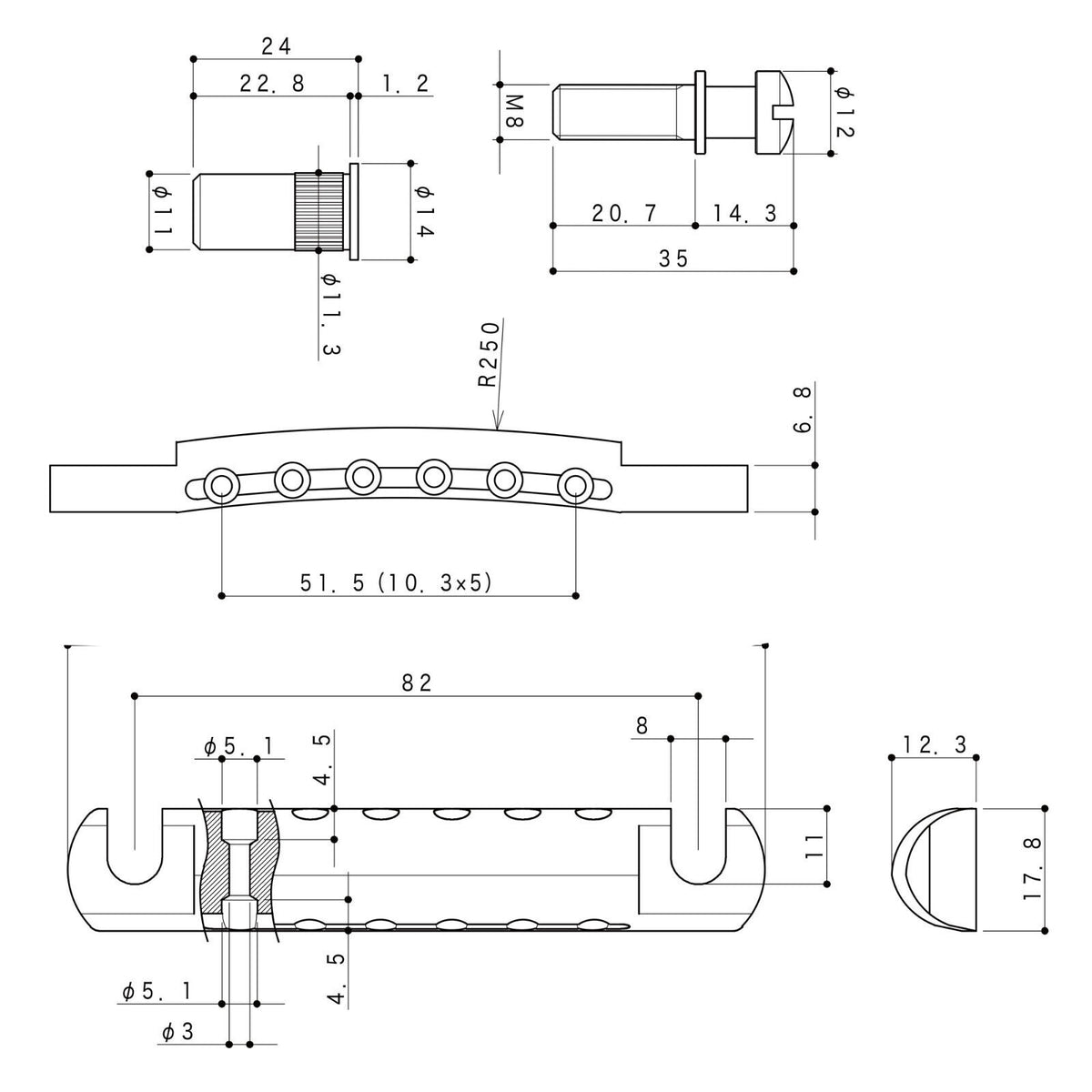 Gotoh GE101A-T Modern ALUMINUM Tailpiece Metric Studs for Import Guitars, NICKEL