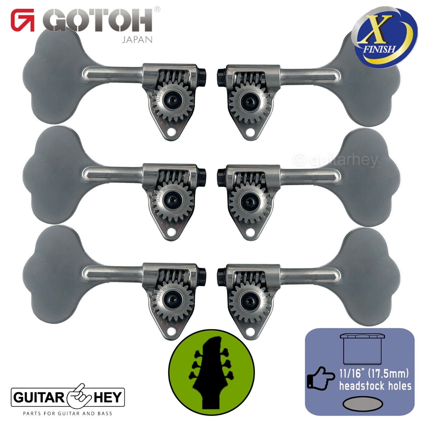 NEW Gotoh GBU510C-12 Bass 6-String L3+R3 11/16" Tuners Clover Key 3x3 - X-CHROME