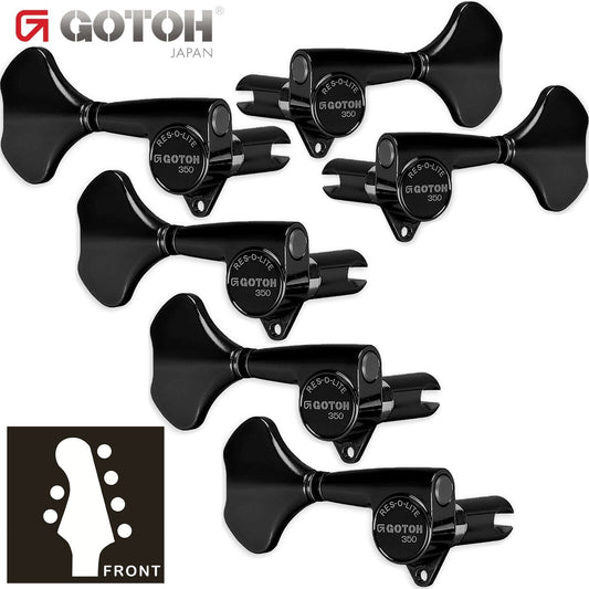 NEW Gotoh GB350 RES-O-LITE Aluminum Bass 6-String Tuning Keys L2+R4 Set - BLACK