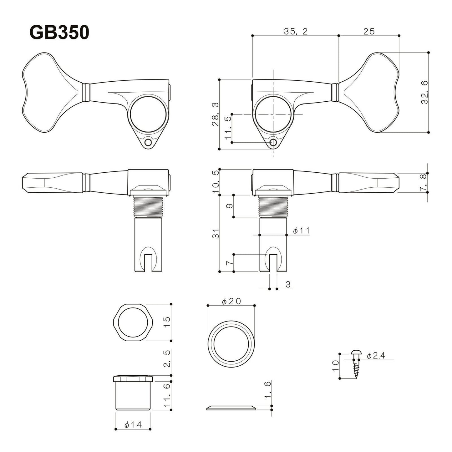 NEW (1) Gotoh GB350 Res-O-lite Bass Machine Head BASS SIDE - SINGLE, COSMO BLACK