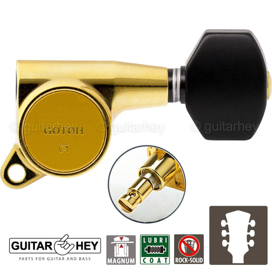 NEW Gotoh SG381-B07 MG Locking Tuning BLACK Plastic Buttons Keys Set 3x3 - GOLD