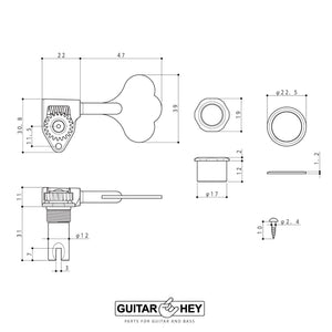 NEW Gotoh GBU510C-12 Bass Tuners 4-inline 11/16" Clover Key - LEFTY - BLACK