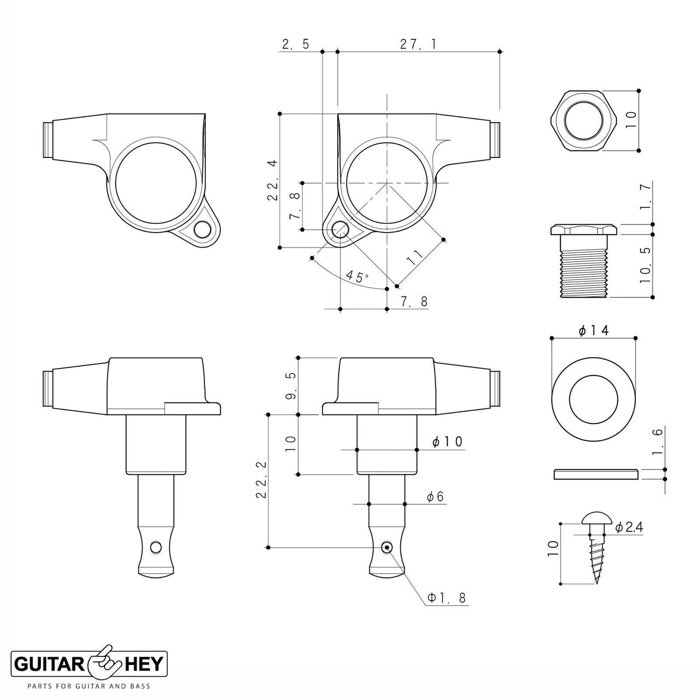 NEW Gotoh SG381-07 Sealed 6 in Line Mini Guitar Tuners Keys Set 16:1 - NICKEL