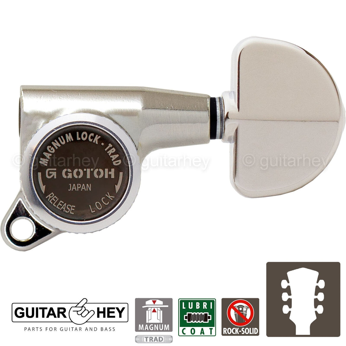 NEW Gotoh SG381-20 MGT MAGNUM LOCKING TRAD Large Buttons Keys Set 3x3 - NICKEL