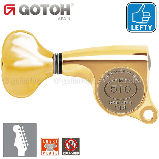 NEW Gotoh SGS510Z-S5 6 in Line LEFT-HANDED Set Mini Tuners 18:1 Ratio - GOLD