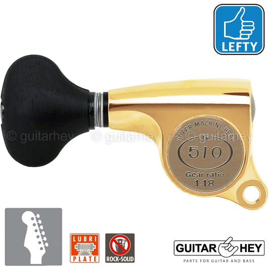 NEW Gotoh SGS510Z-ES5 6 in Line LEFT-HANDED Set Mini Tuners 18:1 Ratio - GOLD