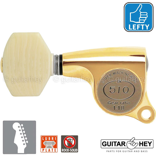 NEW Gotoh SGS510Z-M07 6 in Line LEFT-HANDED Set Mini Tuners 18:1 Ratio - GOLD