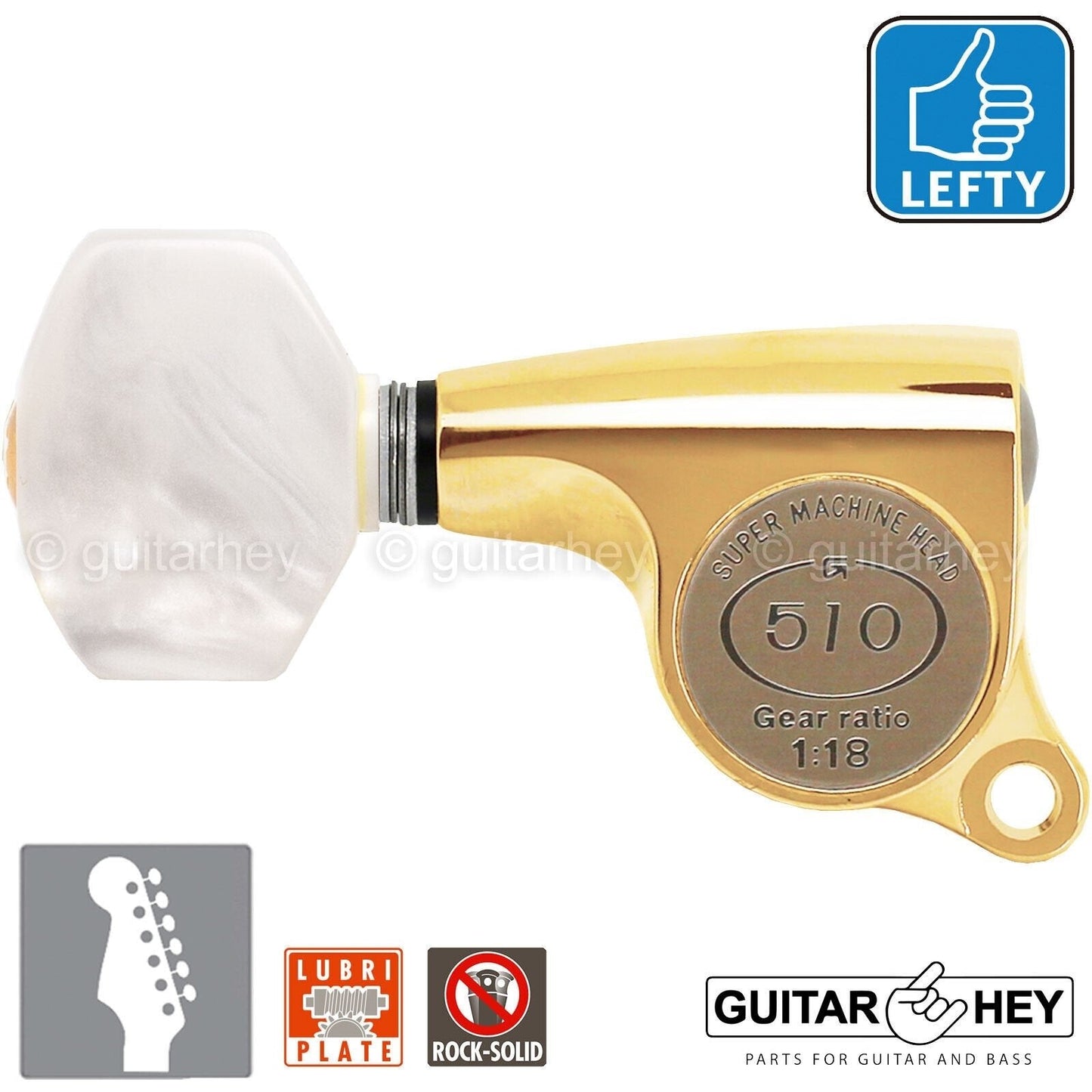 NEW Gotoh SGS510Z-P7 6 in Line LEFT-HANDED Set Mini Tuners 18:1 Ratio - GOLD