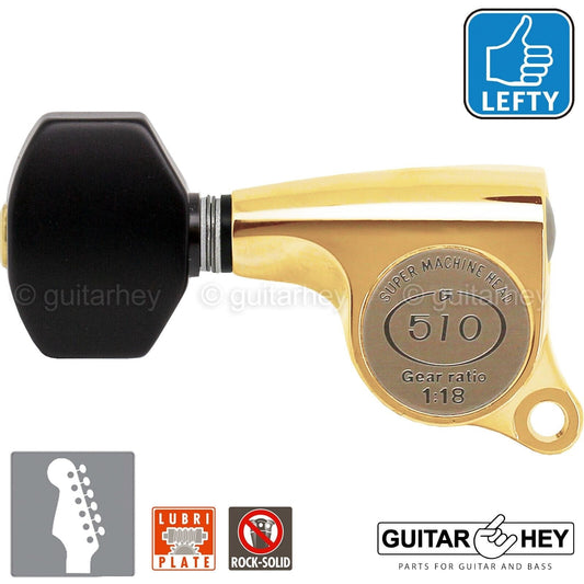 NEW Gotoh SGS510Z-B07 6 in Line LEFT-HANDED Set Mini Tuners 18:1 Ratio - GOLD