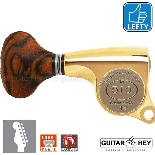 NEW Gotoh SGS510Z-RS5 6 in Line LEFT-HANDED Set Mini Tuners 18:1 Ratio - GOLD