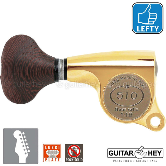 NEW Gotoh SGS510Z-TS5 6 in Line LEFT-HANDED Set Mini Tuners 18:1 Ratio - GOLD