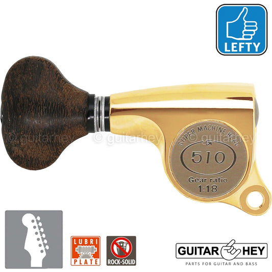 NEW Gotoh SGS510Z-ZS5 6 in Line LEFT-HANDED Set Mini Tuners 18:1 Ratio - GOLD