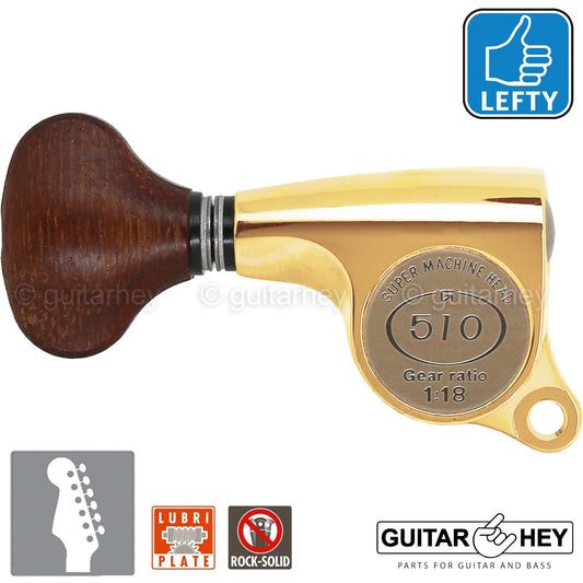 NEW Gotoh SGS510Z-GS5 6 in Line LEFT-HANDED Set Mini Tuners 18:1 Ratio - GOLD