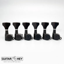 Load image into Gallery viewer, NEW Hipshot VINTAGE 6-in-Line Locking Tuners STAGGERED HS Buttons - BLACK