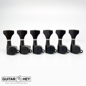 NEW Hipshot VINTAGE 6-in-Line Locking Tuners STAGGERED HS Buttons - BLACK