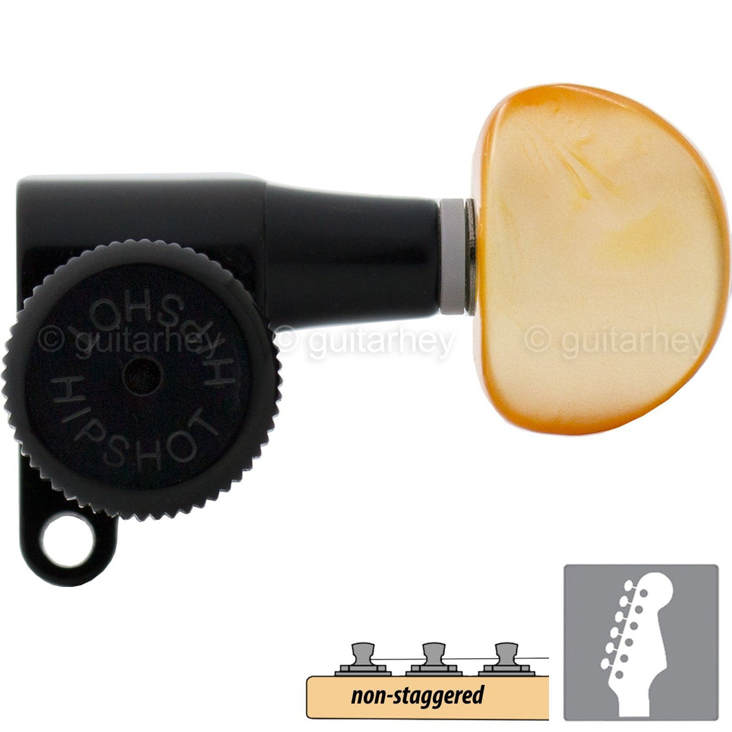 Hipshot 6-in-Line Schaller Mini M6 Style w/ AMBER Buttons Non-Staggered - BLACK