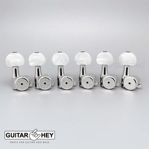 NEW Hipshot VINTAGE 6-in-Line Locking Tuners Non-Stag Pearl Moon Buttons, CHROME