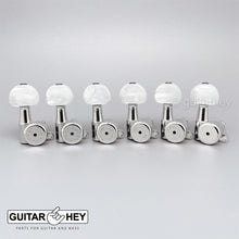 Load image into Gallery viewer, NEW Hipshot VINTAGE 6-in-Line Locking Tuners STAGGERED Pearl Buttons - CHROME