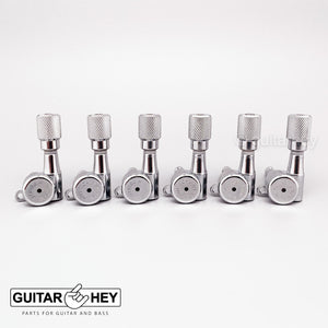 NEW Hipshot 6-in-Line LEFT-HANDED Mini Locking STAGGERED KNURLED Buttons, CHROME