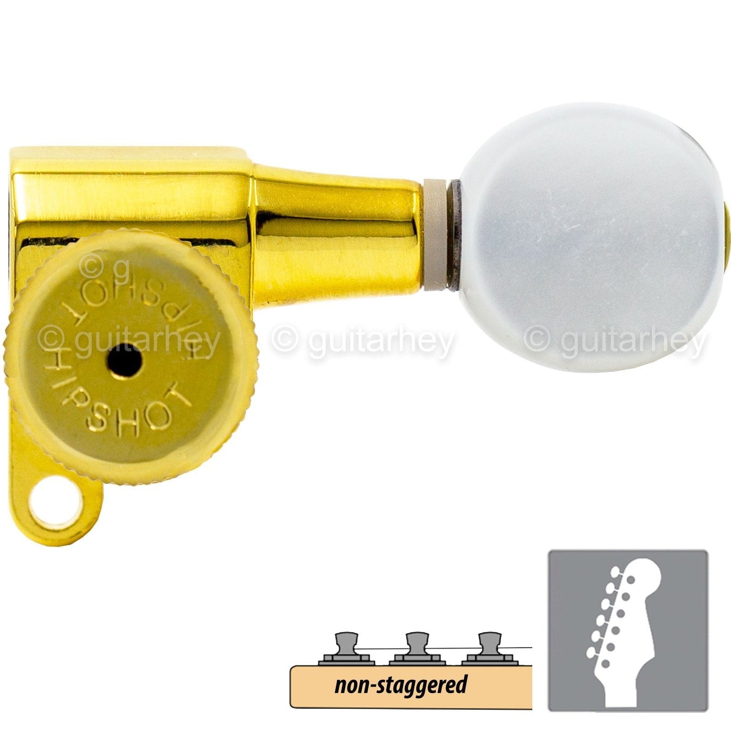 Hipshot 6-In-Line NON-Staggered Closed-Gear Locking Tuners OVAL PEARLOID - GOLD