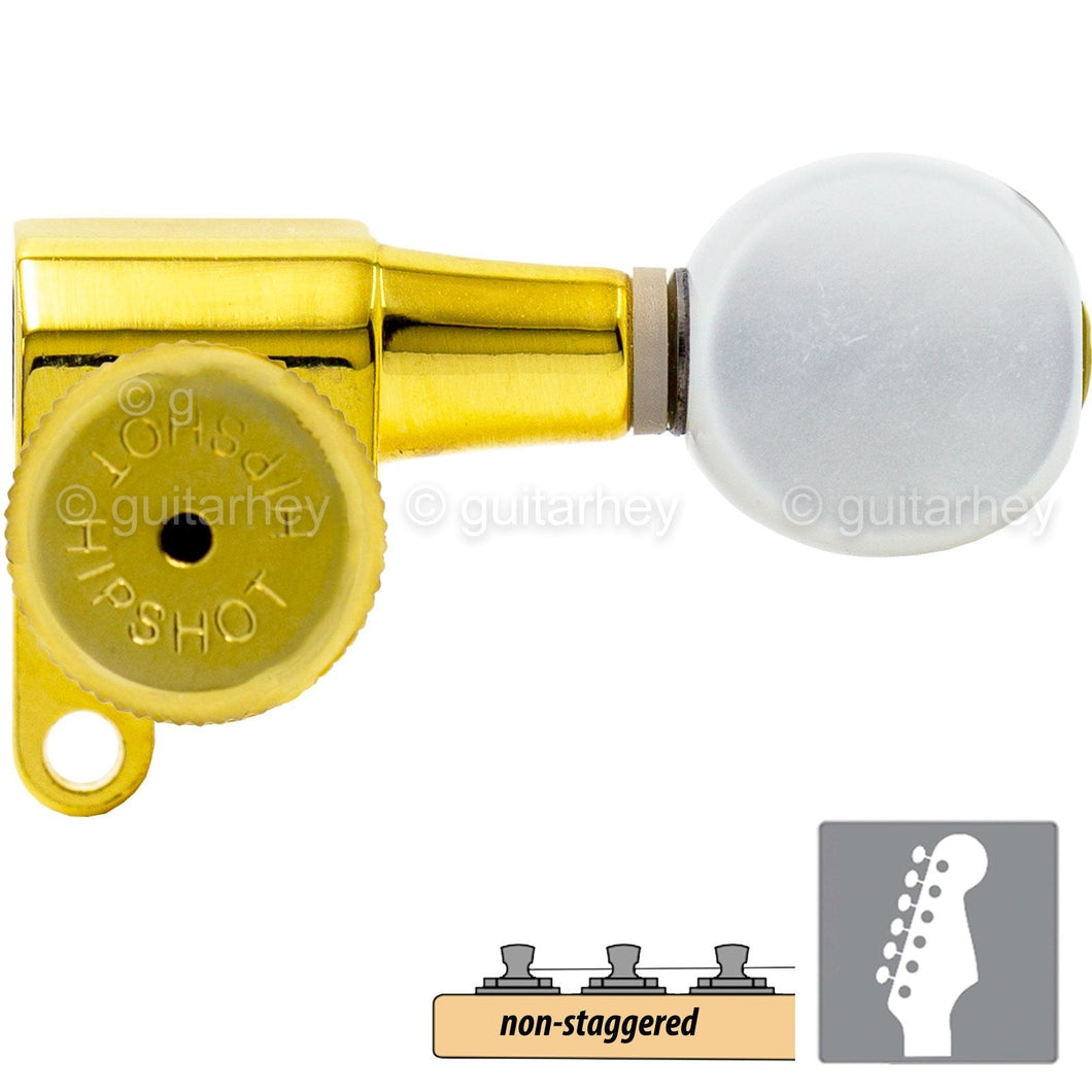 Hipshot 6-In-Line NON-Staggered Closed-Gear Locking Tuners OVAL PEARLOID - GOLD