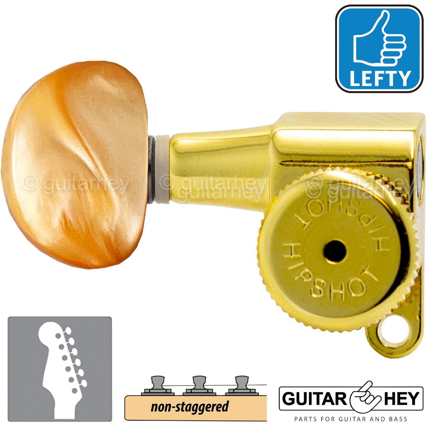 NEW Hipshot 6-In-Line Non-Staggered w/ AMBER Buttons Locking TREBLE SIDE - GOLD