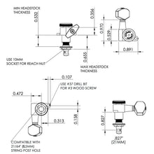 Load image into Gallery viewer, NEW Hipshot VINTAGE 6-in-Line Locking Tuners w/ AMBER Buttons 21/64&quot; ID, NICKEL