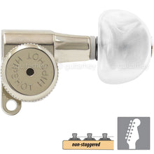 Load image into Gallery viewer, NEW Hipshot 6-in-Line LOCKING Tuners SET Non-Staggered, Half Moon Pearl - NICKEL