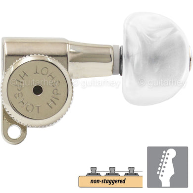 NEW Hipshot 6-in-Line LOCKING Tuners SET Non-Staggered, Half Moon Pearl - NICKEL