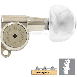 NEW Hipshot 6-in-Line LOCKING Tuners SET Non-Staggered, Half Moon Pearl - NICKEL