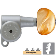 Load image into Gallery viewer, NEW Hipshot 6-in-Line Mini LOCKING Tuners SET w/ AMBER BUTTONS - SATIN CHROME