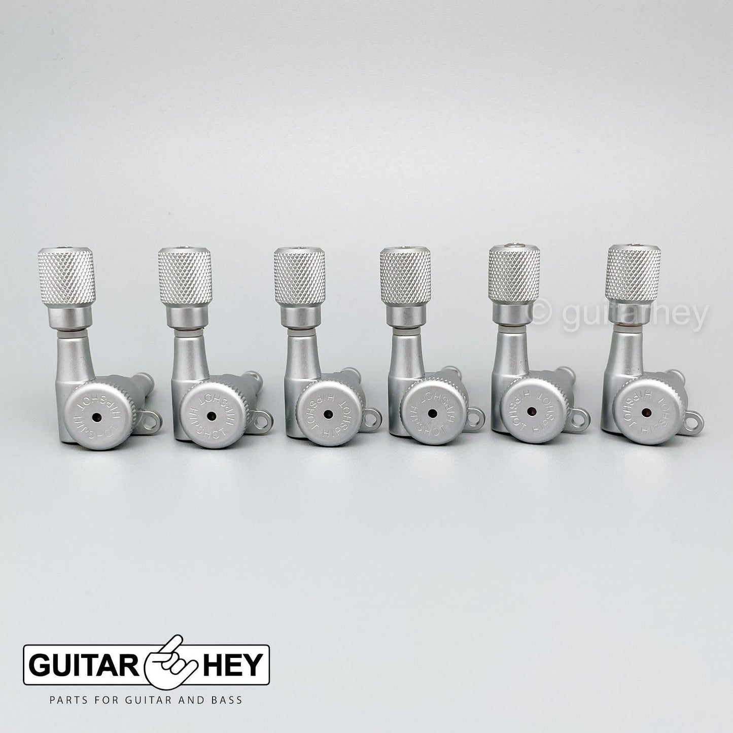 NEW Hipshot 6-in-Line Mini LOCKING Tuners SET w/ KNURLED Buttons - SATIN CHROME