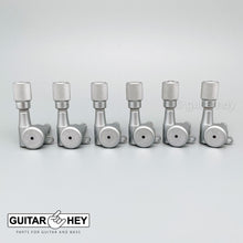 Load image into Gallery viewer, NEW Hipshot 6-in-Line STAGGERED Locking Tuners Set KNURLED Buttons, SATIN CHROME